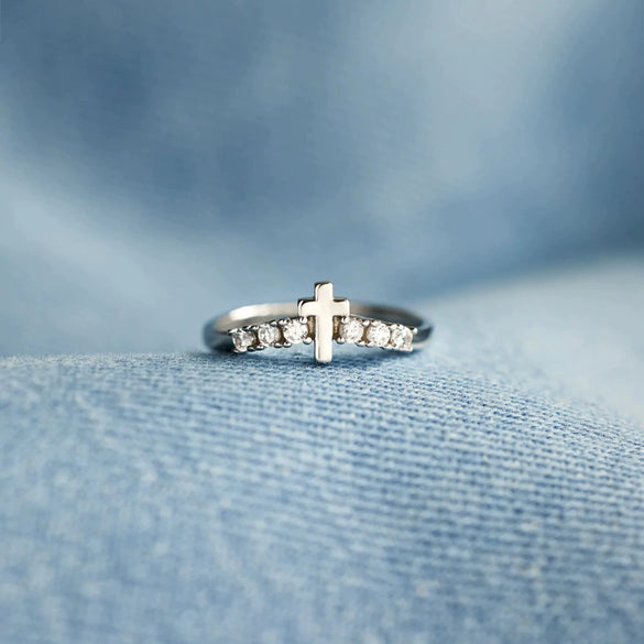Women's S925 Sterling Silver Geometric Cross Inlaid Zircon Ring Electroplated