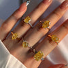 Women's S925 Sterling Silver Geometric Cube Ring With Ice Flower Cut Yellow Zircon Minimalist Style Electroplated