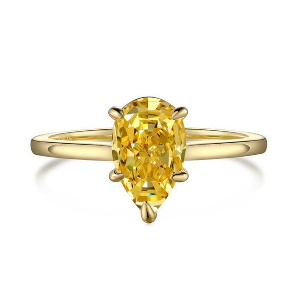 Women's S925 Sterling Silver Geometric Cube Ring With Ice Flower Cut Yellow Zircon Minimalist Style Electroplated