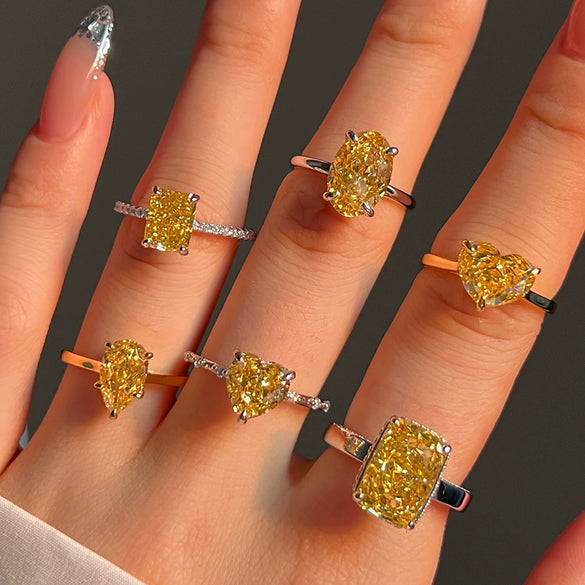 Women's S925 Sterling Silver Geometric Cube Ring With Ice Flower Cut Yellow Zircon Minimalist Style Electroplated