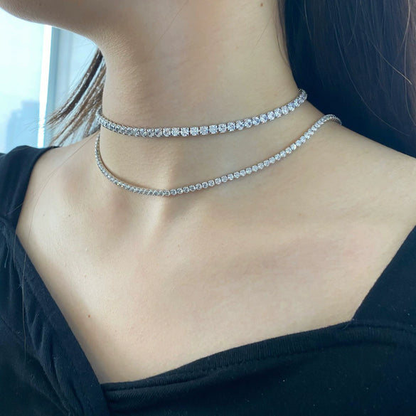 Women's S925 Sterling Silver Geometric Design Electroplating Clavicle Tennis Necklace