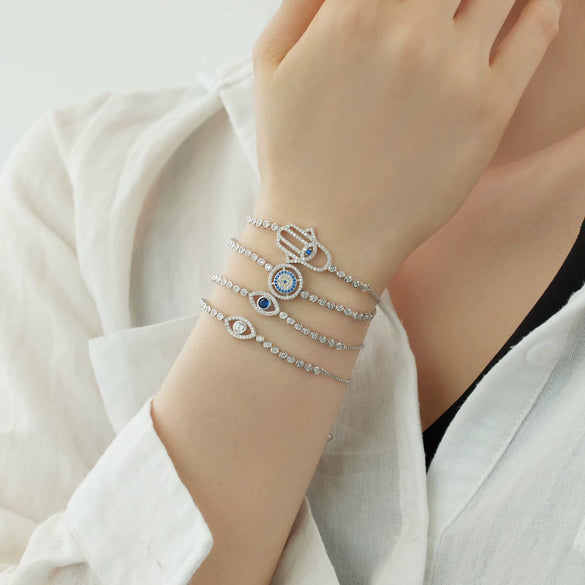 Women's S925 Sterling Silver Geometric Devil's Eye Light Luxury Style Electroplated Bracelet