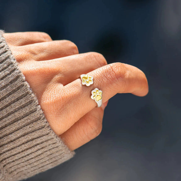 Women's S925 Sterling Silver Geometric Dog Claw Dog Foot Adjustable Ring With Electroplating