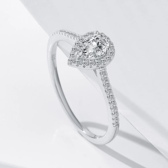Women's S925 Sterling Silver Geometric Drop Shape Moissanite Ring Jewelry