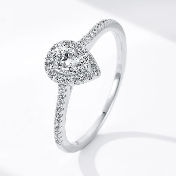 Women's S925 Sterling Silver Geometric Drop Shape Moissanite Ring Jewelry