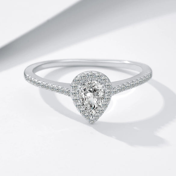Women's S925 Sterling Silver Geometric Drop Shape Moissanite Ring Jewelry