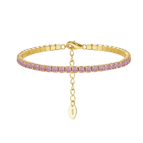 Women's S925 Sterling Silver Geometric Electroplated Tennis Bracelet