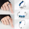 Women's S925 Sterling Silver Geometric Fish Eye Anti Anxiety Ring With Micro Bead Open Adjustable Design Electroplated Finish