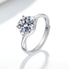 Women's S925 Sterling Silver Geometric Flower And Leaf Open Ring With Four Claw Detail Electroplated Fashion Jewelry