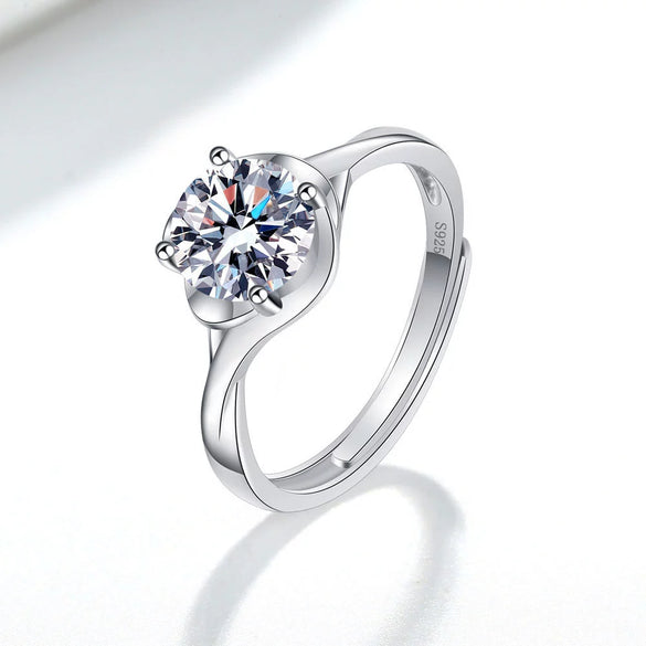 Women's S925 Sterling Silver Geometric Flower And Leaf Open Ring With Four Claw Detail Electroplated Fashion Jewelry