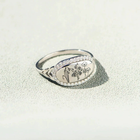 Women's S925 Sterling Silver Geometric Flower Glue Oil Zircon Ring Electroplated