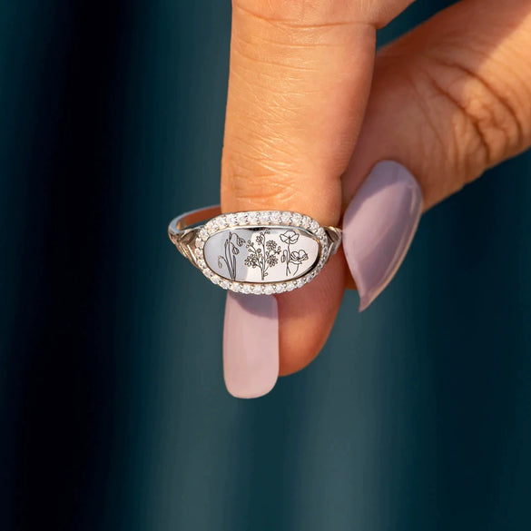 Women's S925 Sterling Silver Geometric Flower Glue Oil Zircon Ring Electroplated