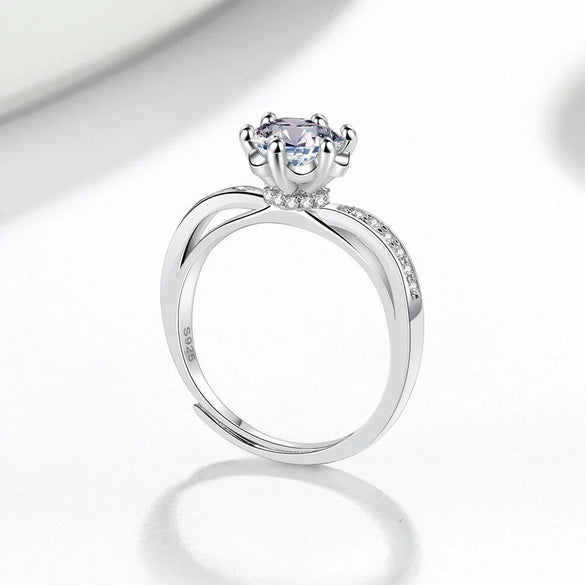 Women's S925 Sterling Silver Geometric Flower Ring With Sixclaw Inlay And Electroplating