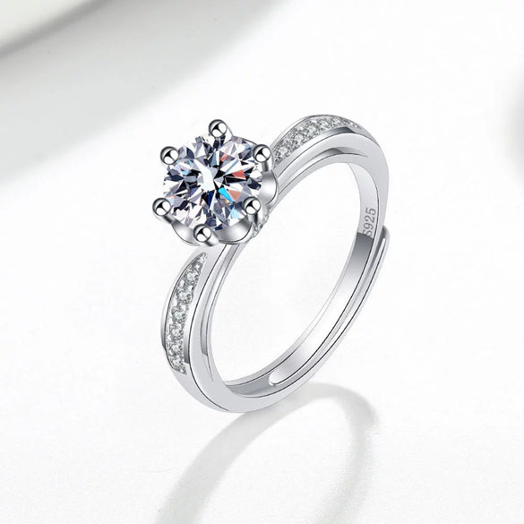 Women's S925 Sterling Silver Geometric Flower Ring With Sixclaw Inlay And Electroplating
