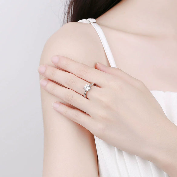 Women's S925 Sterling Silver Geometric Four Claw Full Diamond Adjustable Open Ring With Electroplated Finish