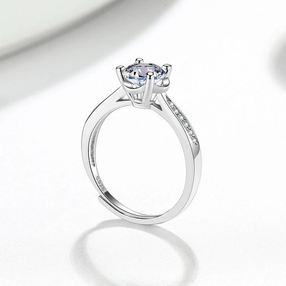 Women's S925 Sterling Silver Geometric Four Claw Full Diamond Adjustable Open Ring With Electroplated Finish