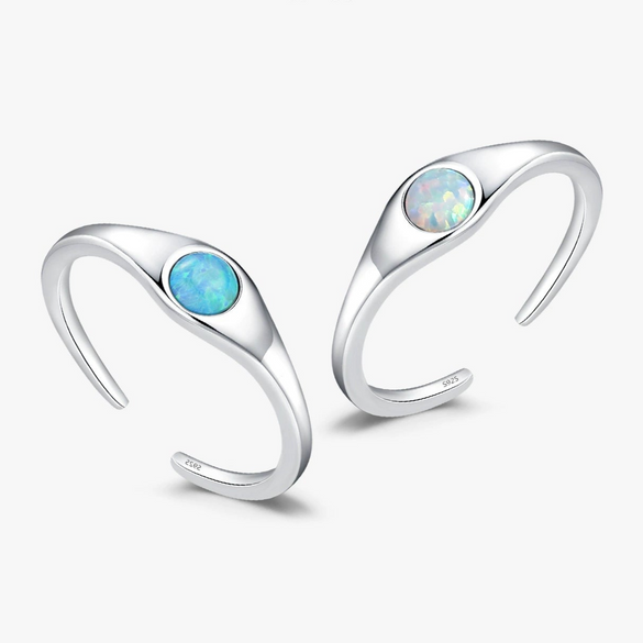 Women's S925 Sterling Silver Geometric French Retro Gem Inlaid Opal Ring