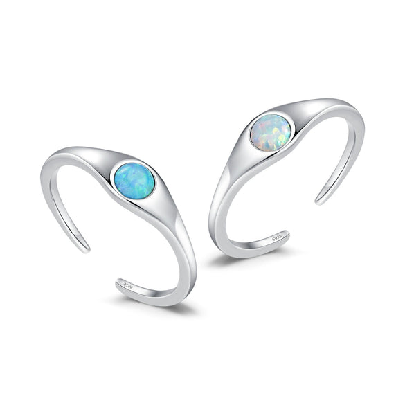 Women's S925 Sterling Silver Geometric French Retro Gem Inlaid Opal Ring