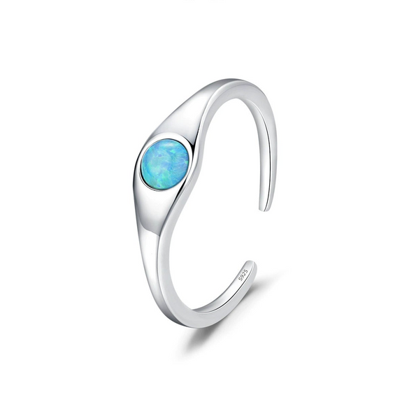 Women's S925 Sterling Silver Geometric French Retro Gem Inlaid Opal Ring