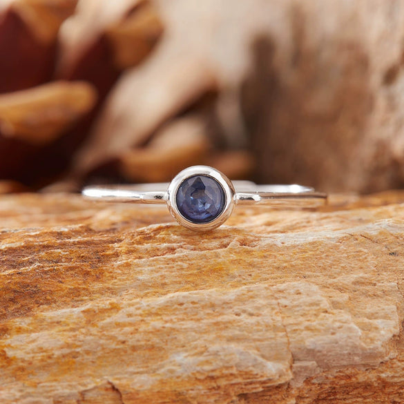 Women's S925 Sterling Silver Geometric Gemstone Ring Set With Natural Sapphire Ruby Garnet