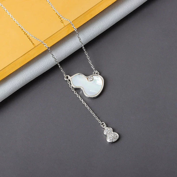 Women's S925 Sterling Silver Geometric Gourd Pendant Necklace With Tassel Electroplated Clavicle Chain Light Luxury Trendy Jewelry