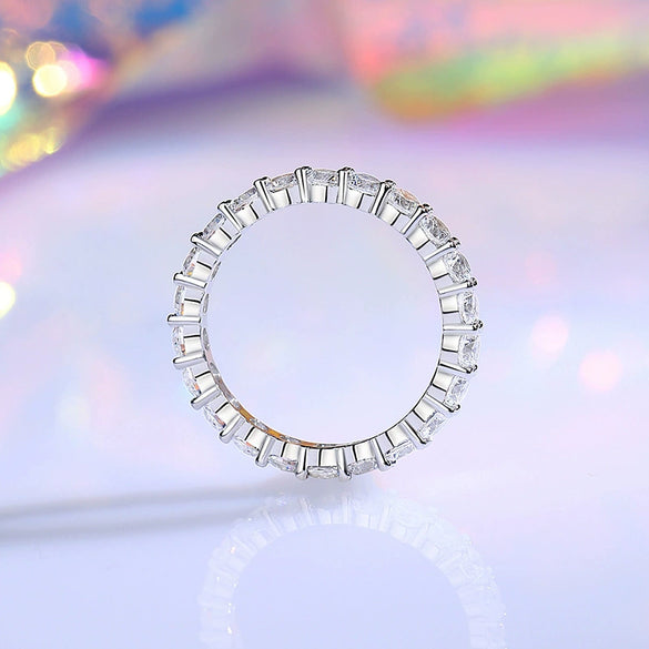 Women's S925 Sterling Silver Geometric High Carbon Diamond Stacked Full Diamond Row Ring With Eight Hearts And Eight Arrows Zircon