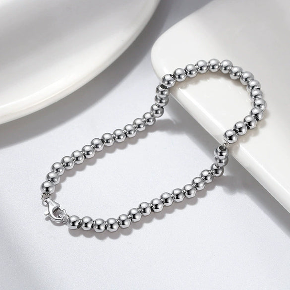 Women's S925 Sterling Silver Geometric Hollow Bead Bracelet Simple Electroplated Jewelry Wholesale