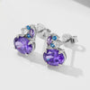Women's S925 Sterling Silver Geometric Horse Eye Oval Purple Zircon Earrings With Diamond Design