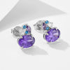 Women's S925 Sterling Silver Geometric Horse Eye Oval Purple Zircon Earrings With Diamond Design