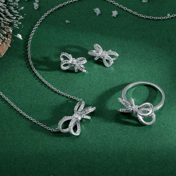 Women's S925 Sterling Silver Geometric Ice Flower Cut Zircon Jewelry Set Ring Necklace Earrings With Electroplating
