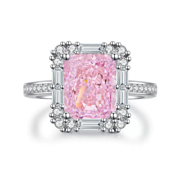Women's S925 Sterling Silver Geometric Lavender Ice Flower Cut Ring With 8A Radon Cut Zircon And Electroplating