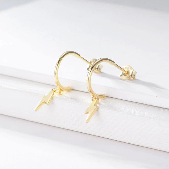 Women's S925 Sterling Silver Geometric Lightning Earrings Simple Electroplated Trendy Fashion Jewelry