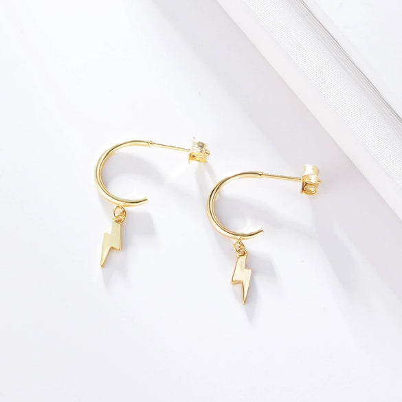 Women's S925 Sterling Silver Geometric Lightning Earrings Simple Electroplated Trendy Fashion Jewelry