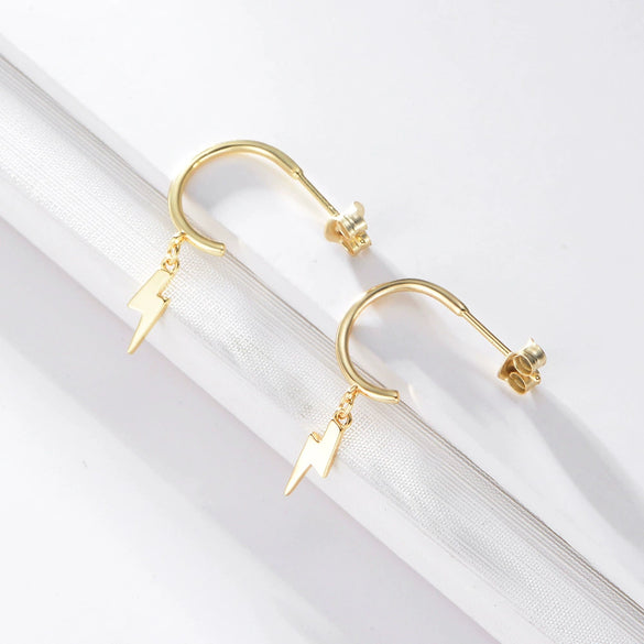 Women's S925 Sterling Silver Geometric Lightning Earrings Simple Electroplated Trendy Fashion Jewelry