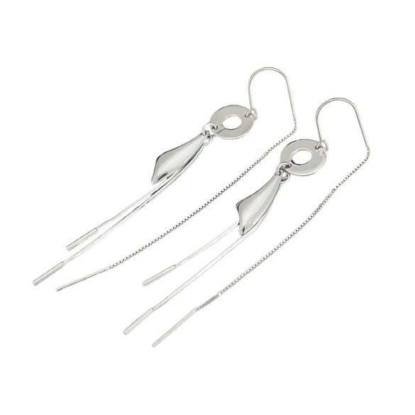 Women's S925 Sterling Silver Geometric Long Tassel Earrings With Smooth Minimalist Design And Elegant Statement Style