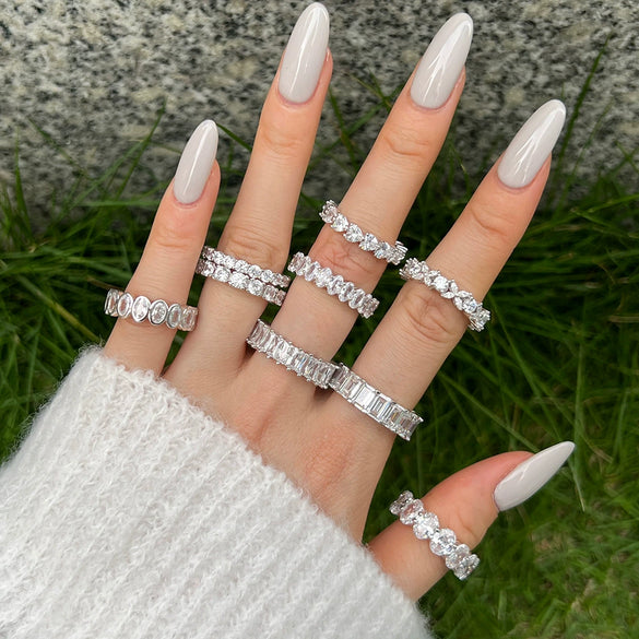 Women's S925 Sterling Silver Geometric Love Flower Zircon Ring Electroplated
