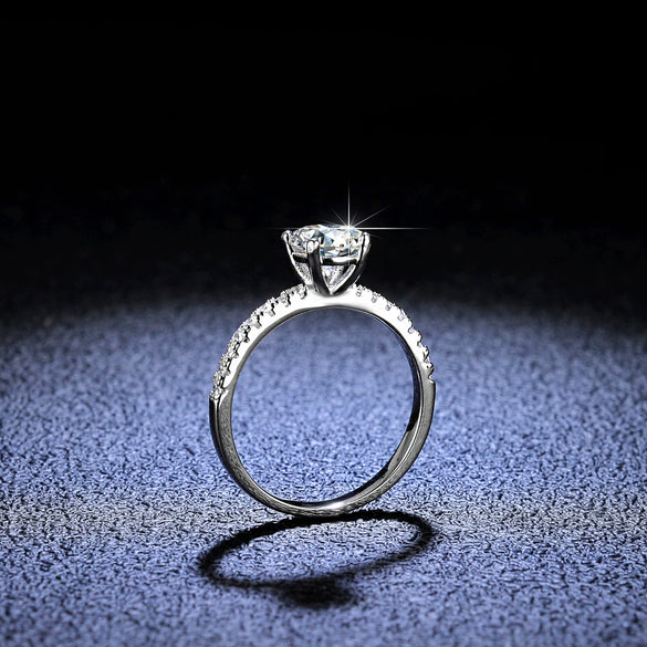 Women's S925 Sterling Silver Geometric Moissanite Four Claw Open Ring Light Luxury Style