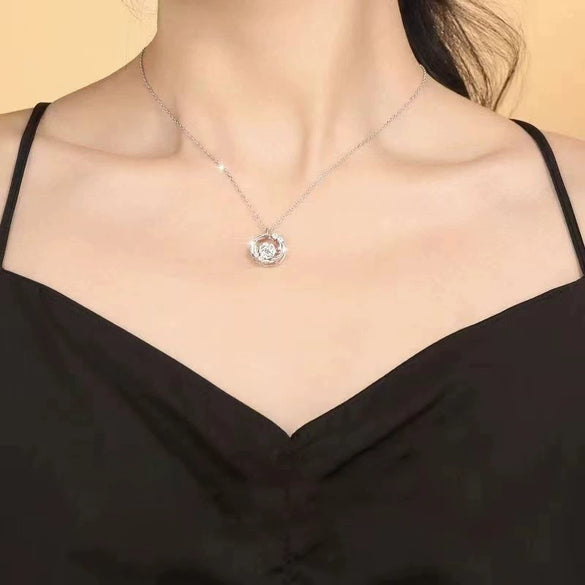 Women's S925 Sterling Silver Geometric Moissanite Pendant Cross Chain Necklace Set With Diamonds