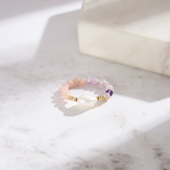 Women's S925 Sterling Silver Geometric Natural Baroque Freshwater Powder Opal Lilac Minimalist Electroplated Ring