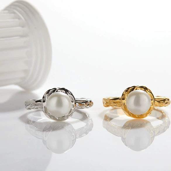 Women's S925 Sterling Silver Geometric Natural Freshwater Pearl Inlaid Ring