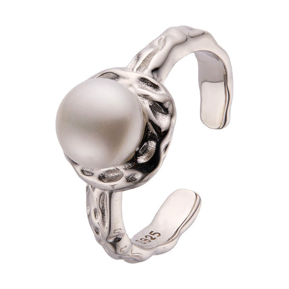 Women's S925 Sterling Silver Geometric Natural Freshwater Pearl Inlaid Ring