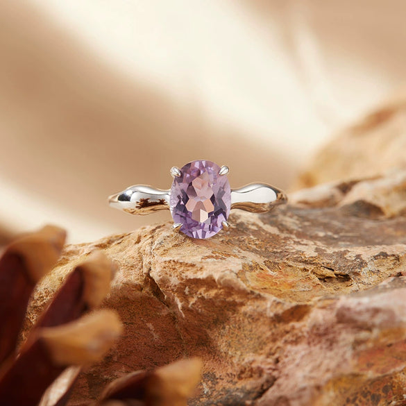 Women's S925 Sterling Silver Geometric Natural Topaz Garnet Citrine Amethyst Ring Set With Crystal