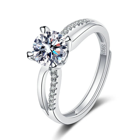 Women's S925 Sterling Silver Geometric Open Ring With Micro Inlay Twisted Design Electroplated Simple Classic Jewelry