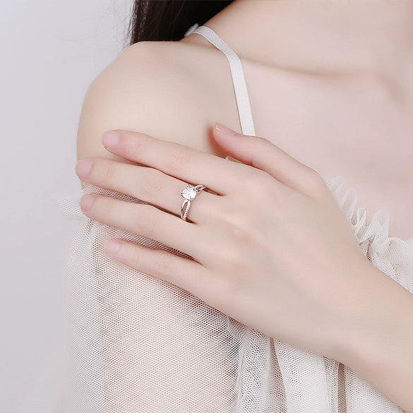 Women's S925 Sterling Silver Geometric Open Ring With Micro Inlay Twisted Design Electroplated Simple Classic Jewelry