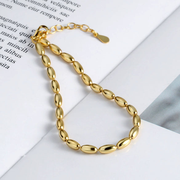 Women's S925 Sterling Silver Geometric Oval Beaded Bracelet With Electroplated Finish