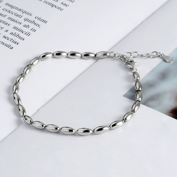 Women's S925 Sterling Silver Geometric Oval Beaded Bracelet With Electroplated Finish
