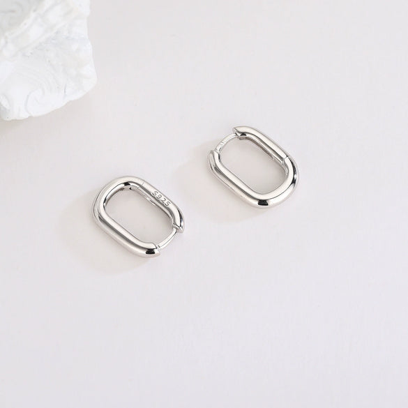 Women’s S925 Sterling Silver Geometric Oval Earrings With Electroplated Finish Simple Fashion Jewelry
