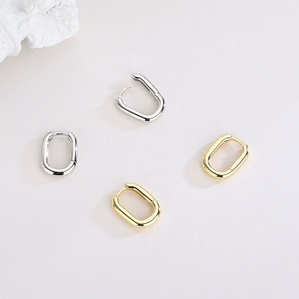 Women’s S925 Sterling Silver Geometric Oval Earrings With Electroplated Finish Simple Fashion Jewelry