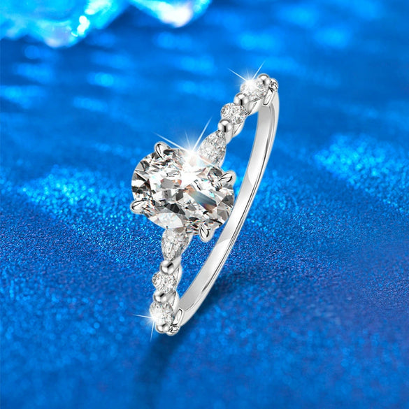 Women's S925 Sterling Silver Geometric Oval Ring Jewelry With Seiko Treatment