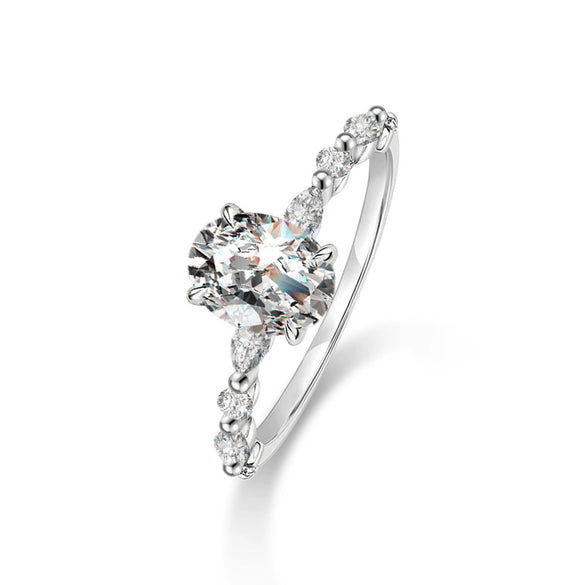Women's S925 Sterling Silver Geometric Oval Ring Jewelry With Seiko Treatment